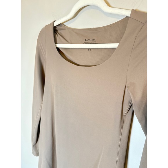 Athleta • Transcend Long Sleeve Dress Taupe Scoop Neck Athleisure Mini Size XS - Picture 4 of 9